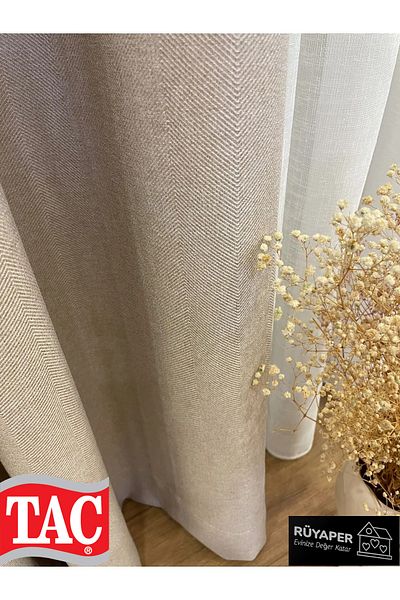 Taç Dream Sand Beige Color - Linen 1/3 Sik Pleat Background Curtain