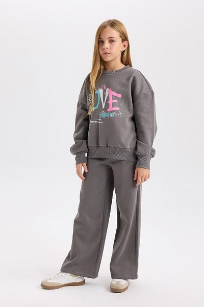 DeFacto Dívčí 2dílná sada mikiny s potiskem Crew Neck Tepláky Jogger s elastickým pasem D2220a824wn