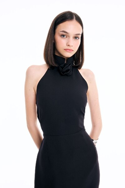 DeFacto Bodycon Body-Hugging Halter Neck Sleeveless Maxi Evening Dress D3270Axns