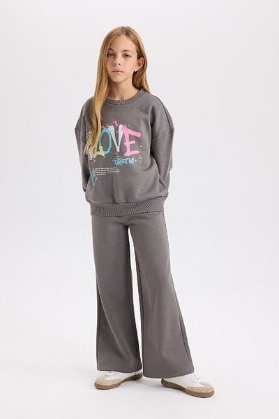 DeFacto Dívčí 2dílná sada mikiny s potiskem Crew Neck Tepláky Jogger s elastickým pasem D2220a824wn