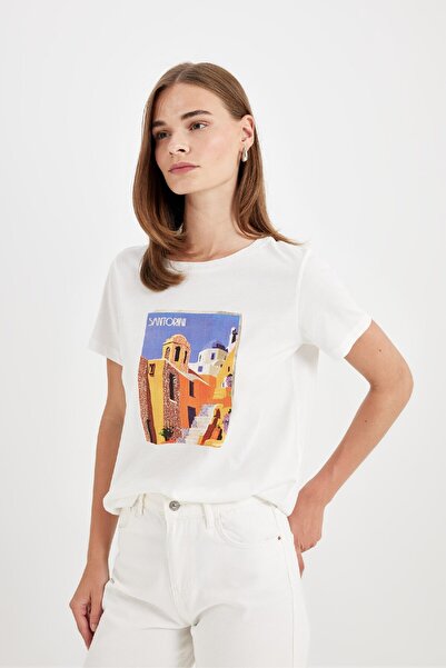 DeFacto Crew Neck Printed Regular Fit T-Shirt D1929AX24SM