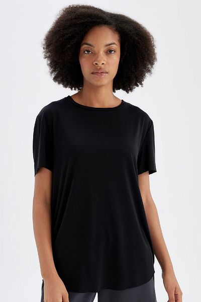 DeFacto Μπλουζάκι DeFactoFit Oversize με φαρδιά εφαρμογή με λαιμόκοψη Sportsman Modal με κοντό μανίκι B5536AX24AU