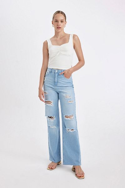 DeFacto High Waist 90er Weites Bein - Zerrissene Jeanshose C8609ax24hs