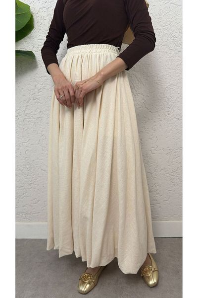 BisuModa Λινό φούστα με μπαλόνι με επένδυση
