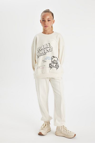 DeFacto Dívčí mikina Crew Neck Teddy Bear s potiskem oversize - D0612A824Au