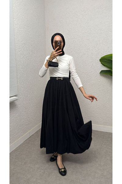 BisuModa Λινό φούστα με μπαλόνι με επένδυση
