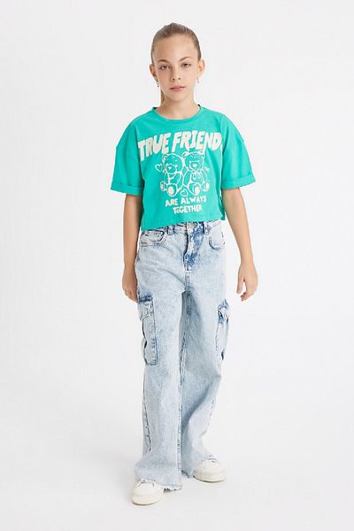 DeFacto Fată - Tricou cu decolteu scurt cu imprimeu D1962A824HS