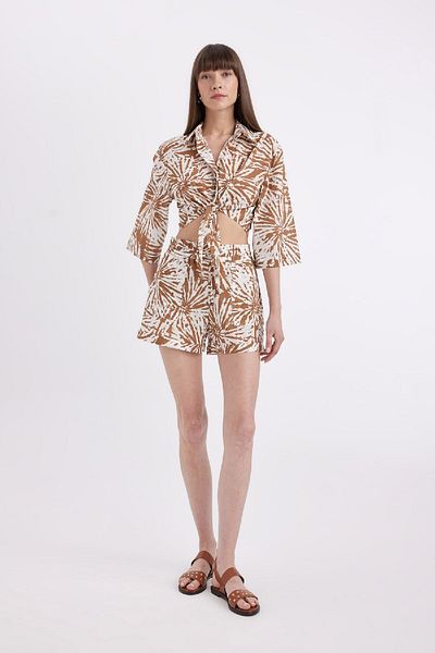 DeFacto Half Sleeve Crop Patterned Blouse - D2973Ax24Sm