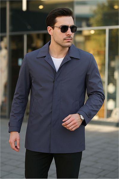 gm giyimarket Men's Classic Collar Quilted Water Repellent Trench Coat