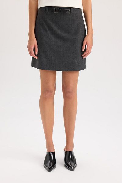 DeFacto A-Line Basic Straight High Waist with Belt Mini Classic Skirt D3062Ax24Au