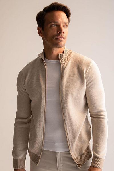 DeFacto Beige Standard-Passform, normaler Schnitt, Stehkragen, Strickjacke mit Reißverschluss, R1686az24au