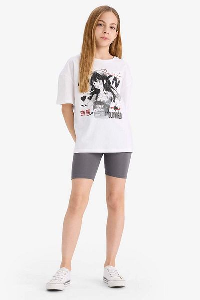 DeFacto Girl's 2 Piece Set Printed Short Sleeve T-Shirt Biker Leggings E5694A825Hs