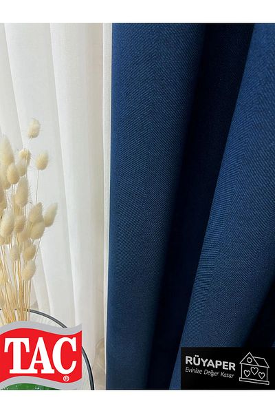 Taç Rüyaper Navy Blue Color - Linen 1/3 Sik Pleat Background Curtain