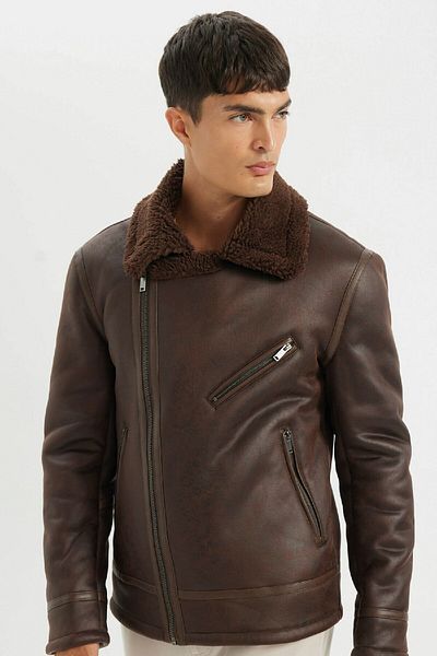 DeFacto Slim Fit Slim fit με επένδυση από ψεύτικη γούνα με φερμουάρ από συνθετικό δέρμα C5636ax24wn
