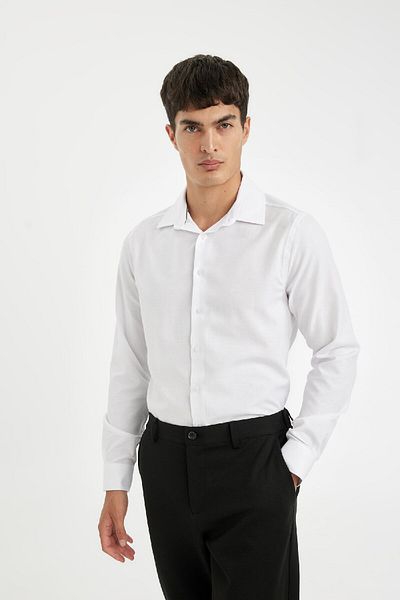DeFacto Slim Fit Slim Fit Oxford geknöpftes, einfarbiges Langarmhemd aus Baumwollmischung R4340az24au