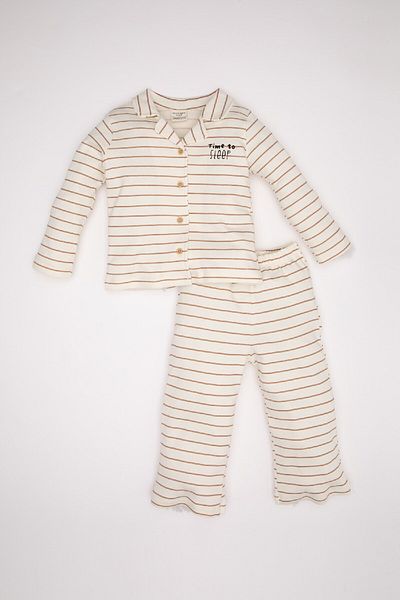 DeFacto Baby-Jungen-Pyjama-Set, gestreift, langärmelig, Oberteil, lange Unterseite, D3548a524wn