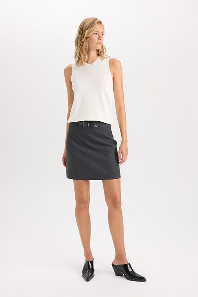 DeFacto A-Line Basic Straight High Waist with Belt Mini Classic Skirt D3062Ax24Au