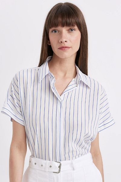 DeFacto Oversize Wide Fit Striped Short Sleeve Shirt D3077Ax24Sm