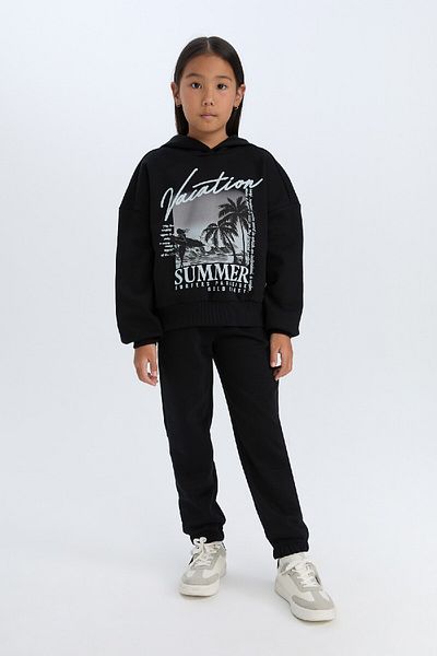 DeFacto Hooded Printed Sweatshirt and Elastic Jogger Bottoms for Girls 2Pcs Set - D2219A824Wn