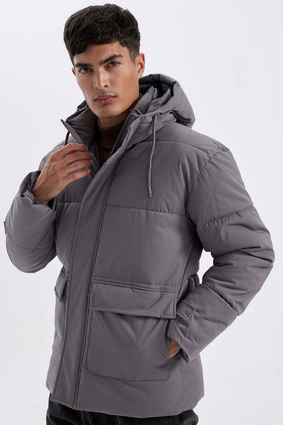 DeFacto Slim Fit Slim Fit Puffer Coat με κουκούλα με φερμουάρ διπλή τσέπη A3489ax24wn