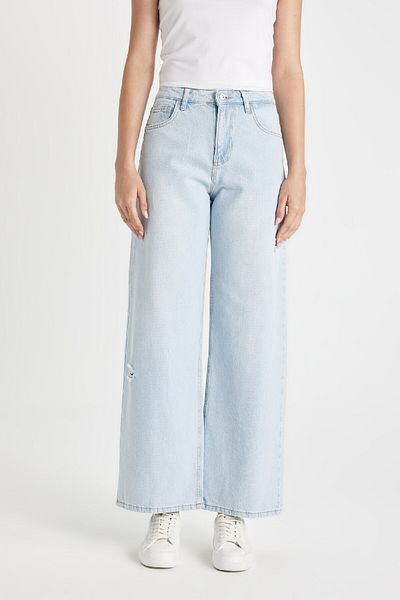 DeFacto Regular Waist Washed Long Jeans - Φαρδύ παντελόνι D2963AX24HS
