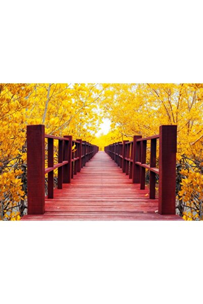 Zumzeria Tablou Canvas Red Wooden Bridge In Beautiful November, 80x50cm, tabloucanvas1105, Zumzeria ®