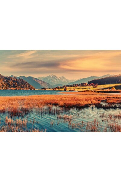 Zumzeria Tablou Canvas Majestic Sunset In Vibrant Orange, 80x50cm, tabloucanv...