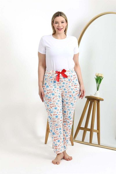 modaserdem Mdsrdm Women's Large Size Bottom Pajamas Ecru-100% Cotton
