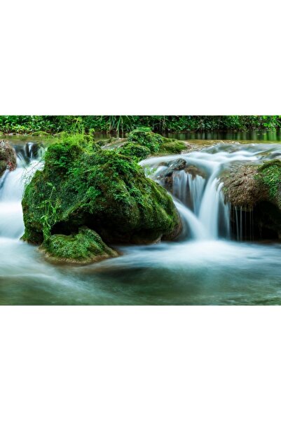 Zumzeria Tablou καμβάς Λευκός αφρώδης καταρράκτης πάνω από βρύα με βρύα, 80x5...