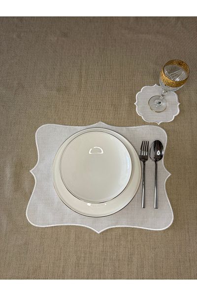 Smiling Home 12 in Ecru Color Set: 6 Presentation Plates and 6 Napkins