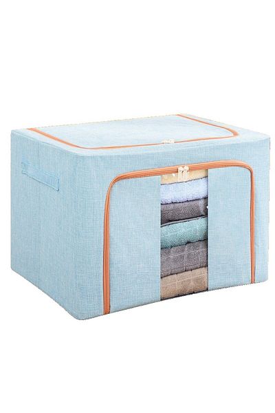 Flippy Cutie De Depozitare 100 L, Din Bumbac 60x42x40 Cm, Cadru Metalic Suport Baza Stabil Din Plastic Bleu