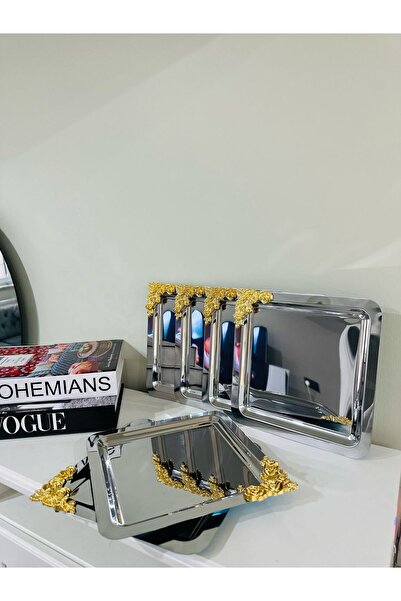 MAHUR HOME Stainless Steel Square Model 6-Piece Coffee & Presentation Tray Ro...