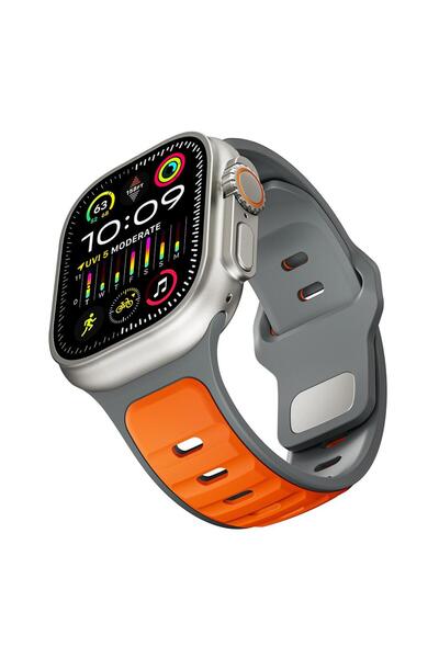 AktarMobile Apple Watch Ultra / Ultra 2 49 mm uyumlu Silikon Kordon Çift Renk...
