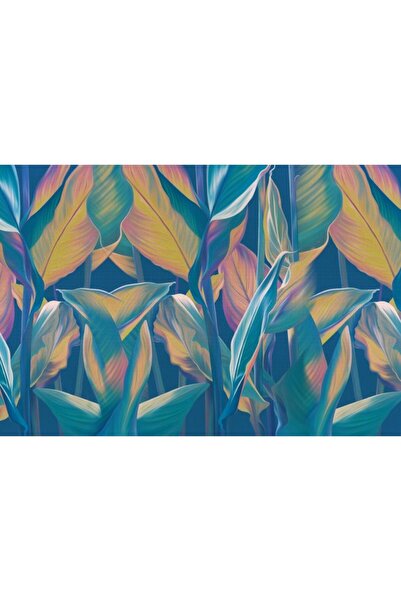 Zumzeria Tablou Canvas Tropical Leaves On Blue Wall, 80x50cm, tabloucanvas584...