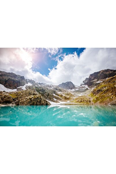 Zumzeria Καμβάς Tablou Γαλάζια Λίμνη στην Κορυφή Χιονισμένων Βουνοκορφών, 80x...