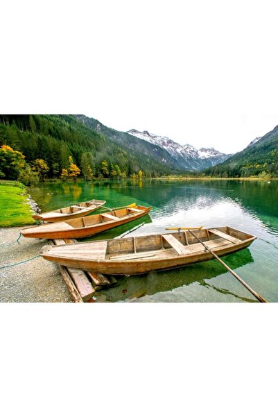 Zumzeria Tablou καμβάς με βάρκες στη λίμνη με τους καθρέφτες στα πράσινα βουν...