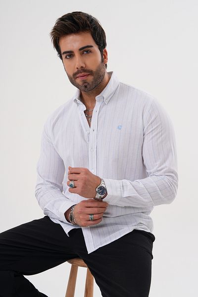 Catto Peak Men's 100% Cotton Breathable Sweat Absorbent Striped Regular Shirt