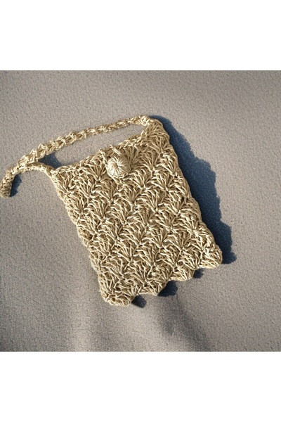 By G Tasarım Straw Color Kağıtip Knitted Phone Bag / Mini Bag