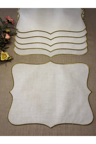 Smiling Home 6 Adet Keten Gold Renk Sunumluk Etamin İşlemeye Uygun Amerikan S...