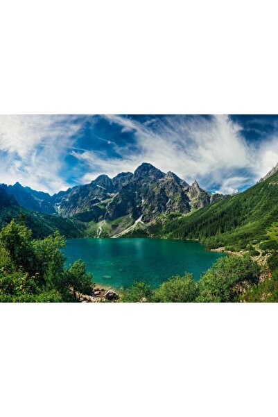 Zumzeria Tablou Canvas Greenery Mountains Surrounding The Emerald Lake, 80x50cm, tabloucanvas337, Zumzeria ®