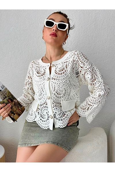 HandCo Women's White Knitted Summer Shirt Openwork Stylish Design
