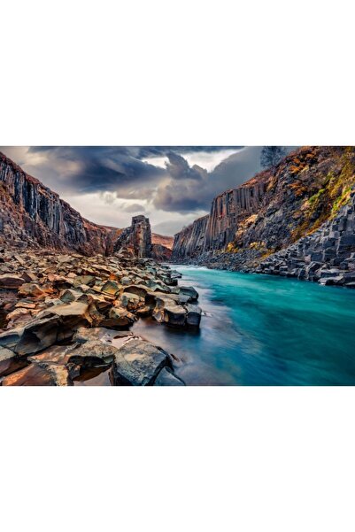 Zumzeria Tablou Canvas Basalt Cliffs In Deep Canyon Of Mountain River, 80x50cm, tabloucanvas509, Zumzeria ®
