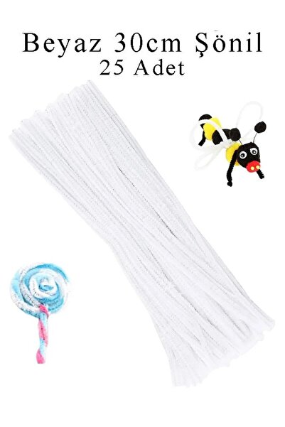 Dünya Magnet 25 li Beyaz Şönil 30 cm 1 Paket Renkli Tüylü Tel Okul Öncesi Ana...