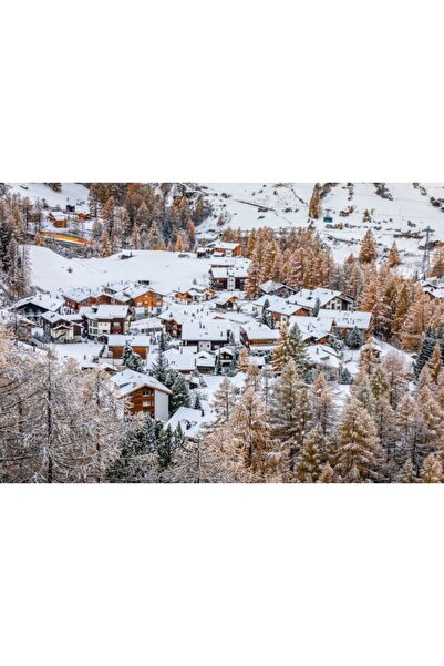 Zumzeria Αεροφωτογραφία καμβά Tablou μιας χιονισμένης ευρωπαϊκής πόλης, 80x50...