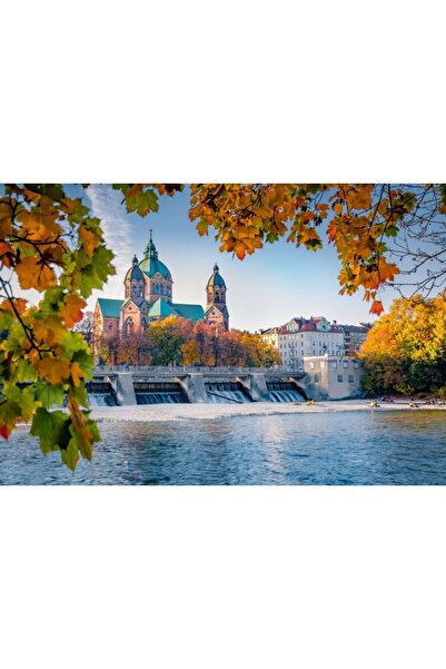 Zumzeria Tablou Canvas Munchen Cityscape In Orange Colors, 80x50cm, tabloucan...