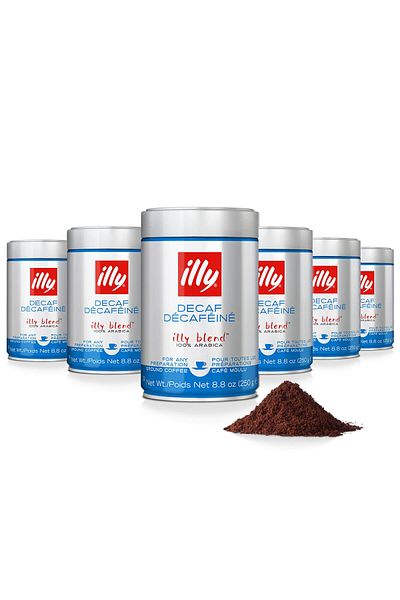 illy قهوة إسبريسو مطحونة - قهوة أرابيكا مطحونة 100% - كلاسيكو محمصة منزوعة الكافيين