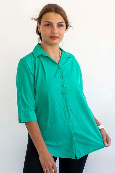 citycenterfashion Cămașă cu mânecă în cot pentru femei Cty-akc-690 Cămașă tunică cu croială asimetrică 100% bumbac