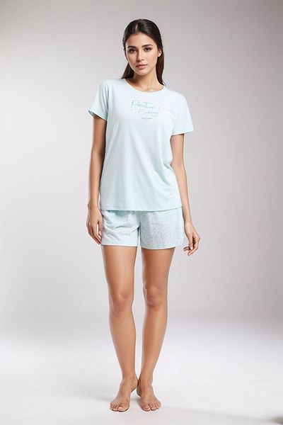 Pierre Cardin Women Mint T-Shirt & Shorts 2 Piece Pajama Set Ll.Pc01.K1.D012