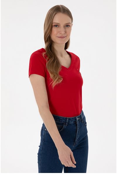 U.S. Polo Assn. Tricou pentru femei Polo Assn cu decolteu în V, extra slim fit