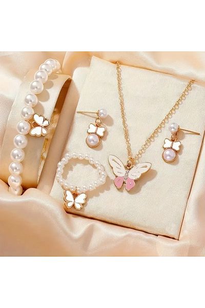 GlassySKY Butterfly Themed Necklace Bracelet Earrings Jewelry Set